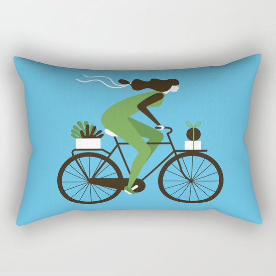 Woman on a Bicycle Rectangular Pillow