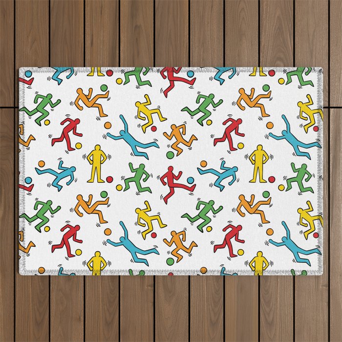 Soccer players doodle pattern. Digital Illustration Background Outdoor Rug