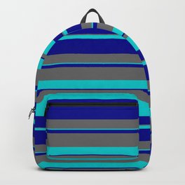 [ Thumbnail: Dark Turquoise, Dark Blue & Dim Grey Colored Lines/Stripes Pattern Backpack ]