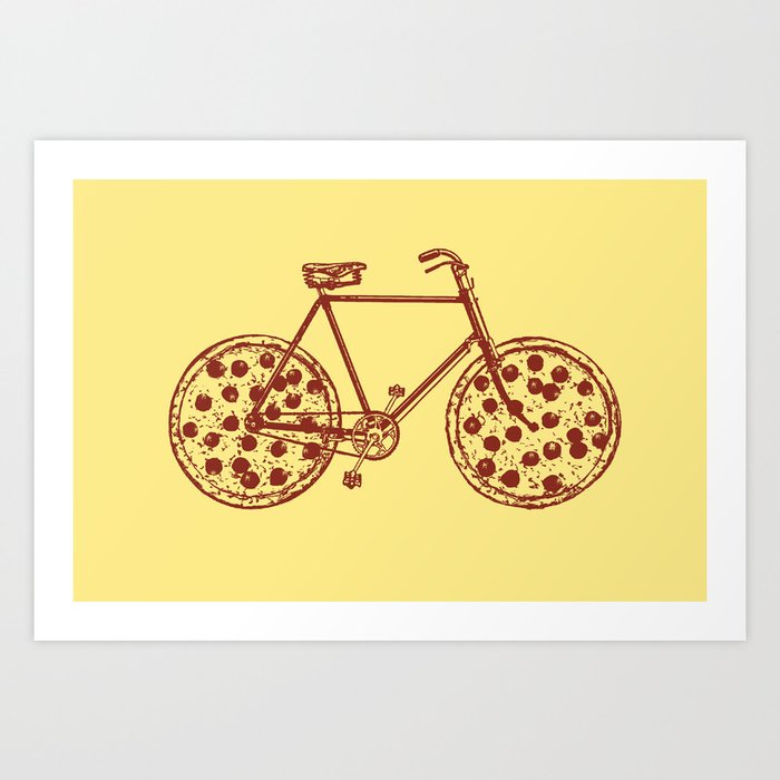 Bicycle with Pepperoni Pizza Tires Art Print