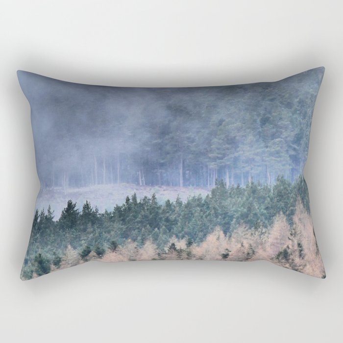 Descending Mist Over a Scottish Highlands Pine Forest Rectangular Pillow