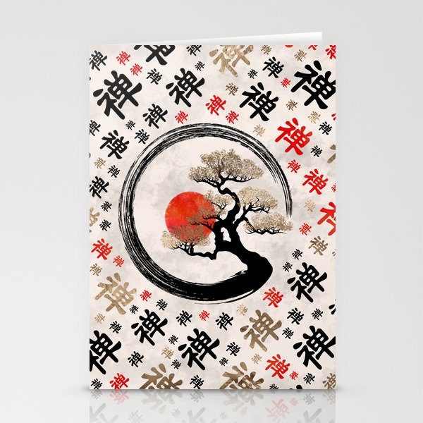 Enso Circle Bonsai Tree on Zen Symbol pattern Stationery Cards