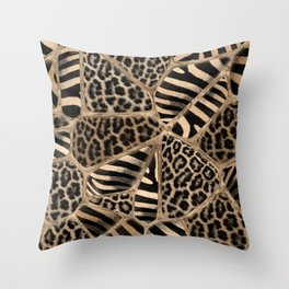Animal Print - Leopard and Zebra - pastel gold Throw Pillow