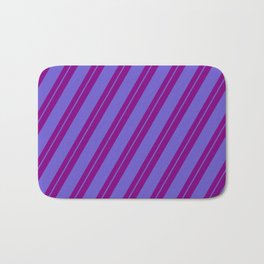 [ Thumbnail: Purple and Slate Blue Colored Striped/Lined Pattern Bath Mat ]