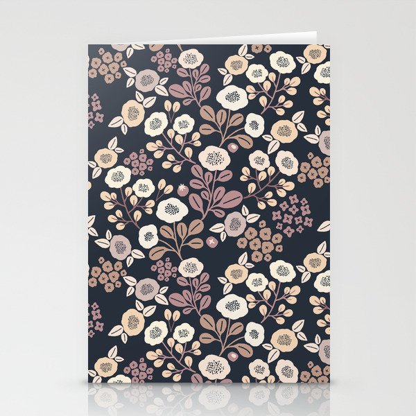 Rustic Fall Blooms on Navy Stationery Cards