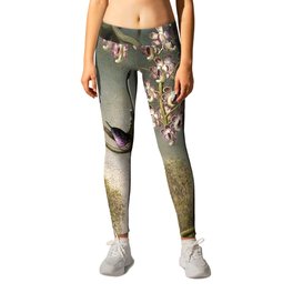 Orchids and Spray Orchids with Hummingbird by Martin Johnson Heade Leggings