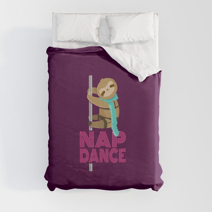 Funny Nap Dance Neon Sign Cute Sloth Pole Dancer Duvet Cover