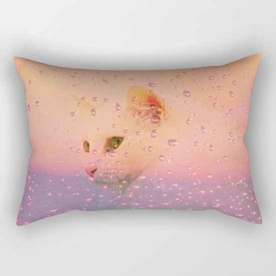 White Cat, rainy Day Rectangular Pillow