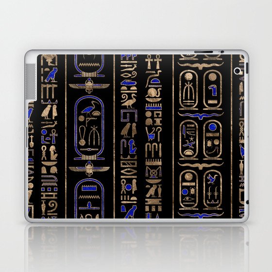 Egyptian hieroglyphs pattern Gold Lapis Lazuli #2 Laptop & iPad Skin