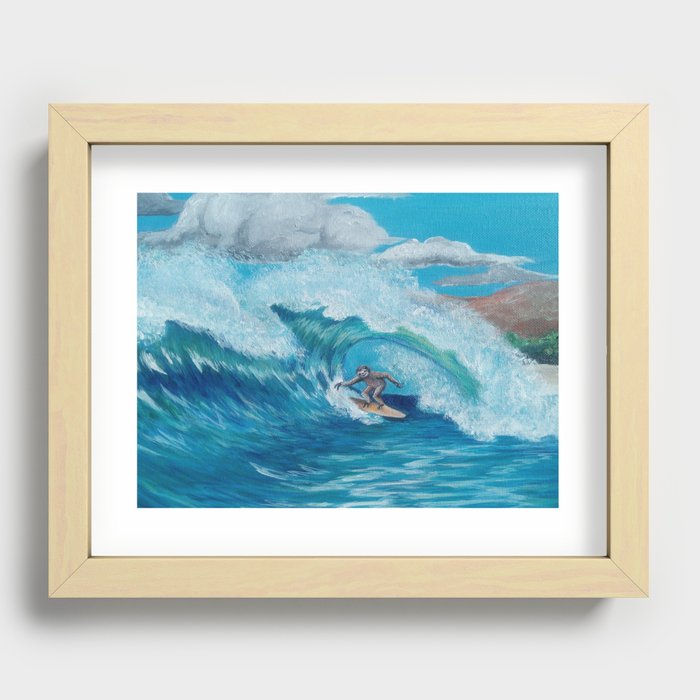 Surfing Sloth Big Wave #2 by Sonya Allen Recessed Framed Print