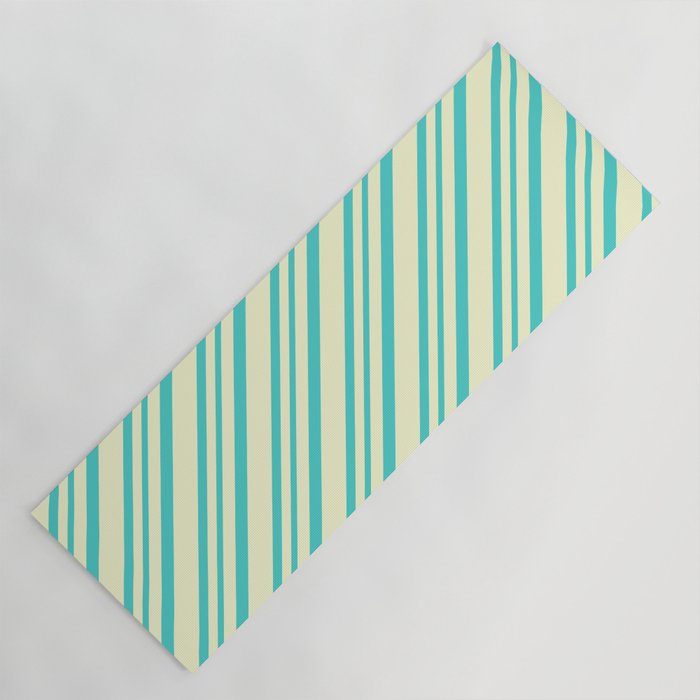 Light Yellow and Turquoise Colored Lined Pattern Yoga Mat