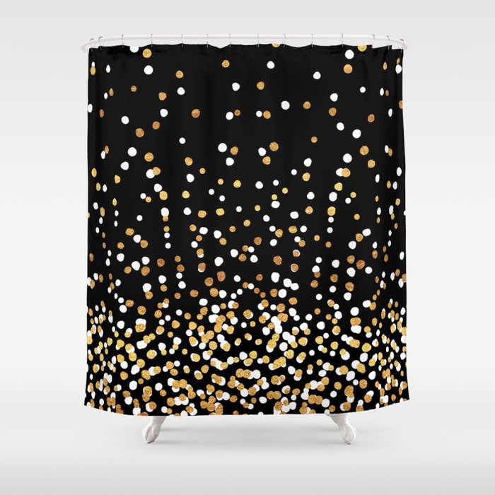 White And Gold On Black Shower Curtain, Black And Gold Shower Curtain