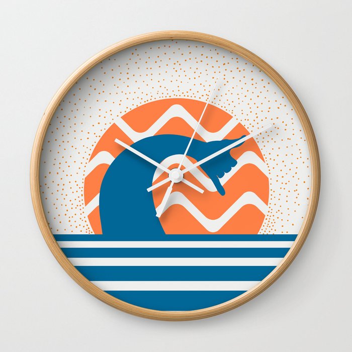 Hang Loose Wave // Sun Surfer Shaka Beach Retro Graphic Design Horizontal Daze Waves Wall Clock