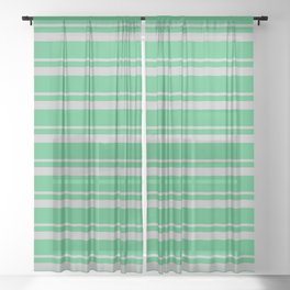 [ Thumbnail: Grey & Sea Green Colored Lined/Striped Pattern Sheer Curtain ]