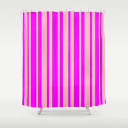 [ Thumbnail: Light Pink & Fuchsia Colored Striped/Lined Pattern Shower Curtain ]