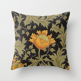 William Morris Yellow Flowers and Laurel Floral Textile Pattern Throw Pillow
