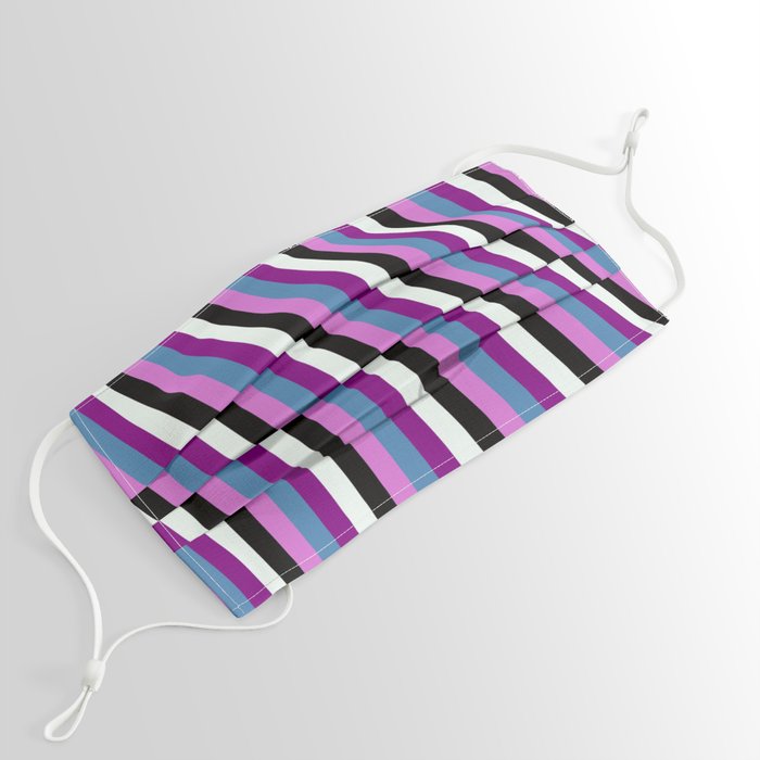 Eyecatching Blue, Orchid, Black, Mint Cream & Purple Colored Stripes Pattern Face Mask