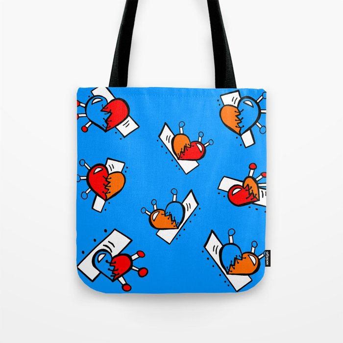 Hearts With Sches Blue Red Orange Bright Tote Bag By Hearts With Sches Blue Red Orange Bright Tote Bag
