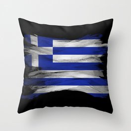 Greece flag brush stroke, national flag Throw Pillow