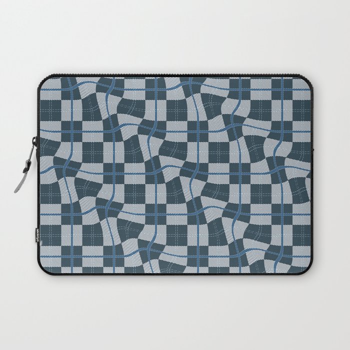 Warped Checkerboard Grid Illustration Peacock Blue Teal Laptop Sleeve