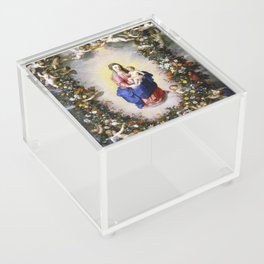 Virgen con Ángeles Flower Garland Mary with Angels Acrylic Box