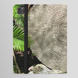 Mexico Photography - The Aztec Sun Stone Standing On The Ground iPad Folio Case
