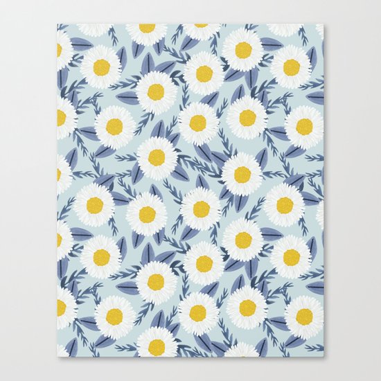 daisy flower white blue navy gold watercolor painting bohemian gardener gift unique floral pattern Canvas Print