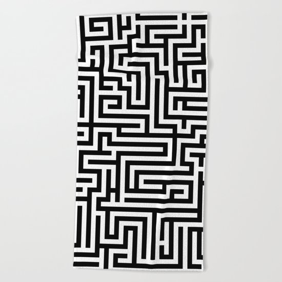 Black and white Labyrinth Beach Towel