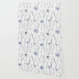 Watercolor cornflowers  white Wallpaper