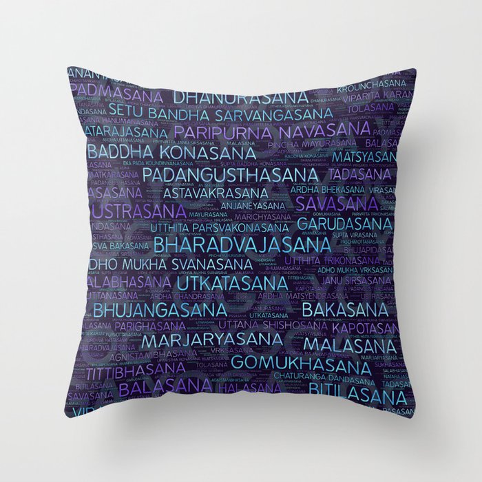Yoga Asanas/Poses Sanskrit Word Art Throw Pillow by Creativemotions