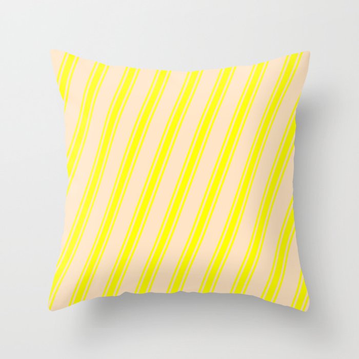 Bisque & Yellow Colored Stripes/Lines Pattern Throw Pillow