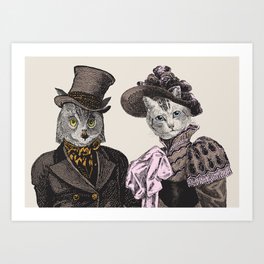 The Owl and the Pussycat | Anthropomorphic Owl and Cat | Art Print