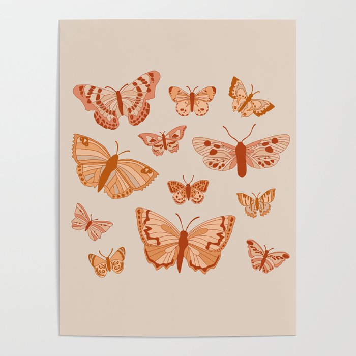 Terracotta Orange Butterflies Poster
