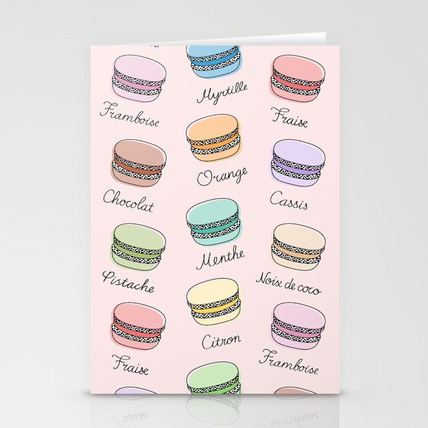 French Macarons Pattern on Misty Rose Stationery Cards