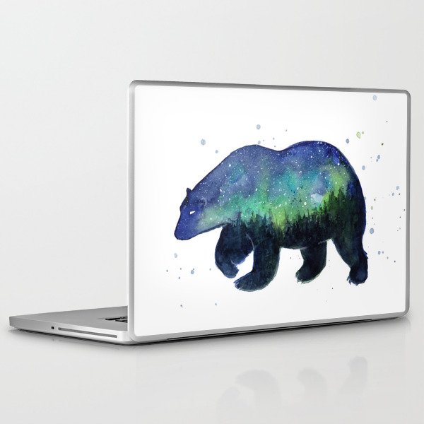 Polar Bear Silhouette with Northern Lights Galaxy Laptop & iPad Skin