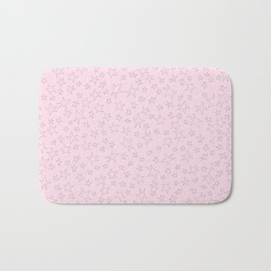 Grey handpainted little stars on pink background Bath Mat