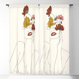 Colorful Thoughts Minimal Line Art Woman with Flowers Blackout Curtain