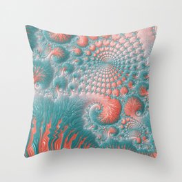 Abstract Coral Reef Living Coral Pastel Teal Blue Texture Spiral Swirl Pattern Fractal Fine Art Throw Pillow