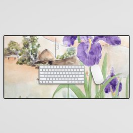 purple iris and mount fuji Desk Mat