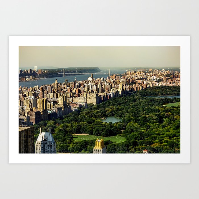 New York City Manhattan aerial view with Central Park and Upper West Side at sunset Art Print