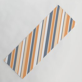 [ Thumbnail: Slate Gray, Bisque, Brown & White Colored Stripes/Lines Pattern Yoga Mat ]