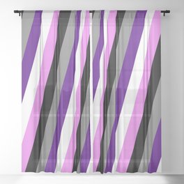 [ Thumbnail: Vibrant Violet, Black, Grey, Indigo & White Colored Lines/Stripes Pattern Sheer Curtain ]