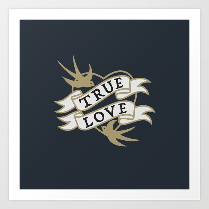 True Love Valentine - Navy Blue & Gold Art Print