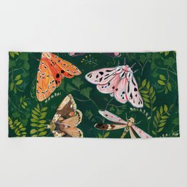 Moths and dragonfly Beach Towel