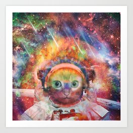 Psychedelic Trippy Cat Astronaut Art Print