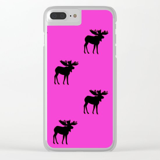 Bull Moose Silhouette - Black on Pink Clear iPhone Case