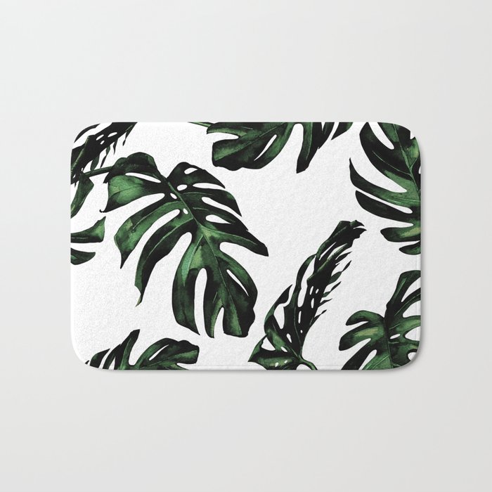 Tropical Green Palm Leaves Bath Mat