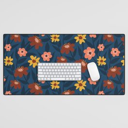 Ditsy Floral Pattern on Dark Blue Desk Mat