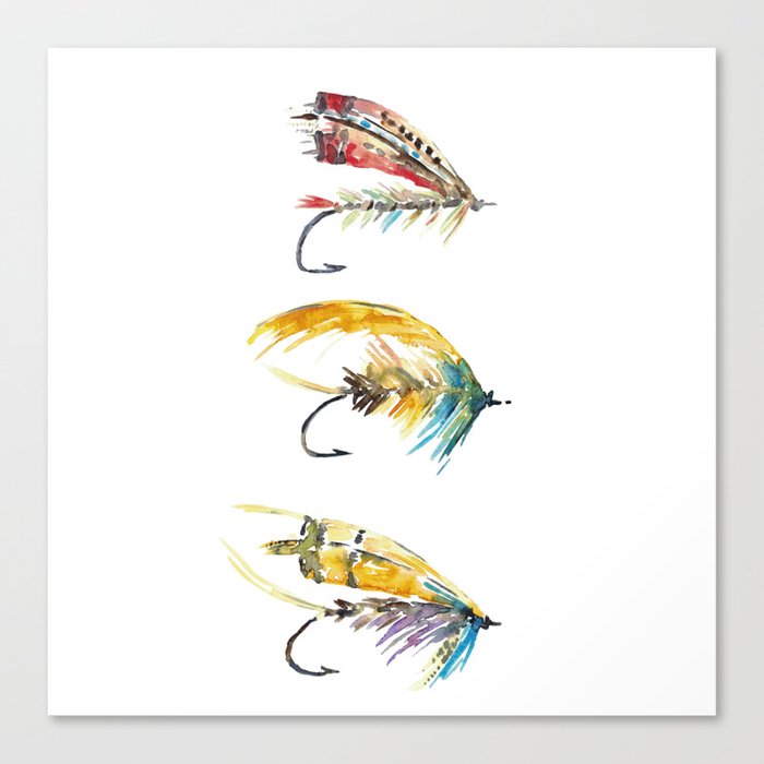 Fly Fishing lure watercolor Canvas Print
