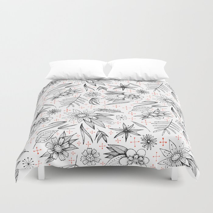 Black And White Floral Duvet Cover By Staceywalkeroldham Society6